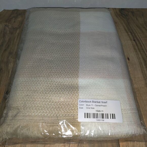 Color Block Blanket Scarf One Size Camel /Peach Color - Picture 1 of 4
